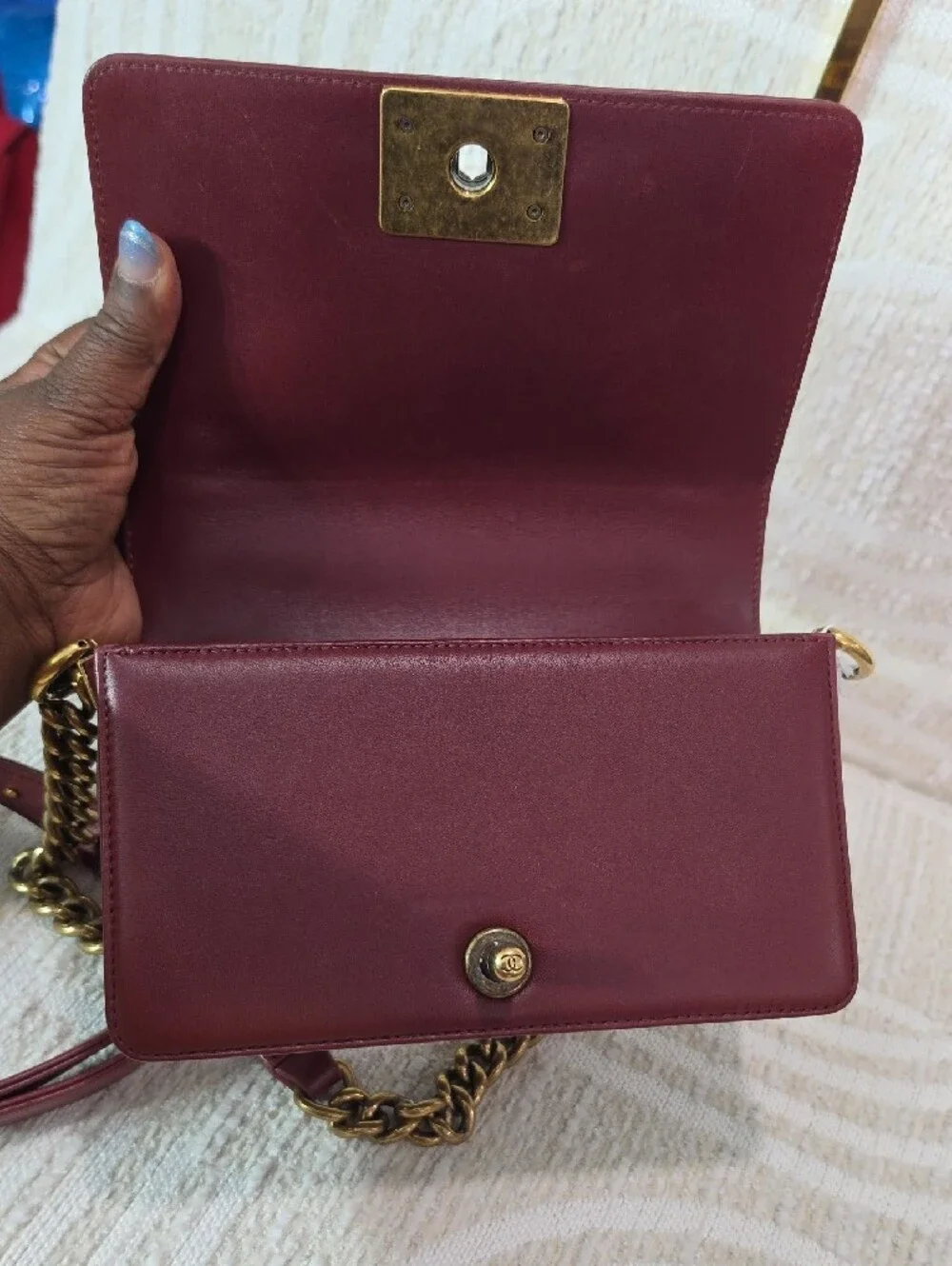Chanel Boy Quilted Top-Handle Shoulder Bag in Deep Burgundy Small